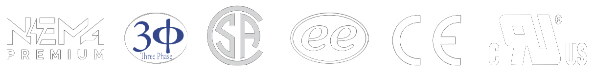 Certificaciones: NEMA Premium, 3 fases, CSA, marca de eficiencia energética, certificación CE y certificación UL cURus.